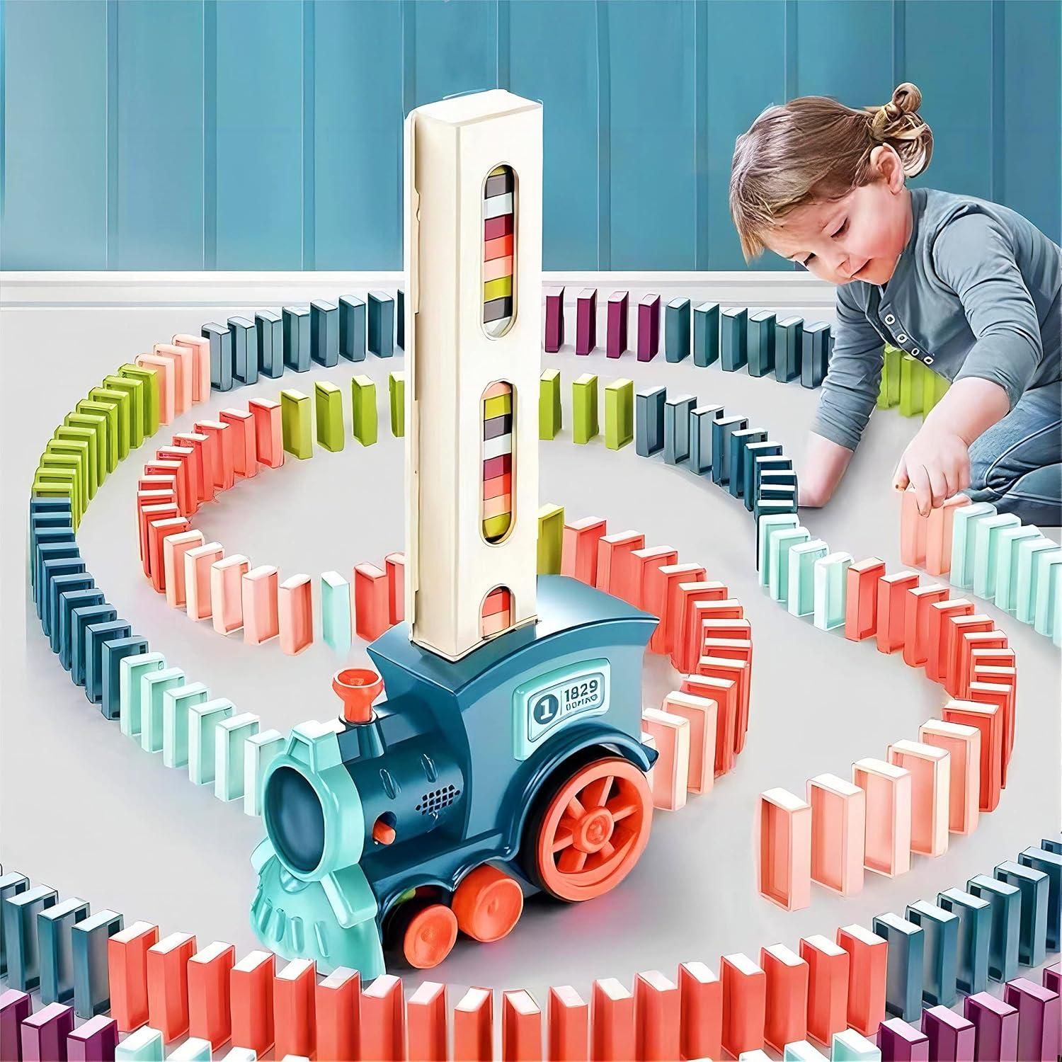 Train Toy Domino Set for Kids | BPA-Free Plastic Automatic Laying Blocks with Sound Effects | Educational Building Game for Boys & Girls
