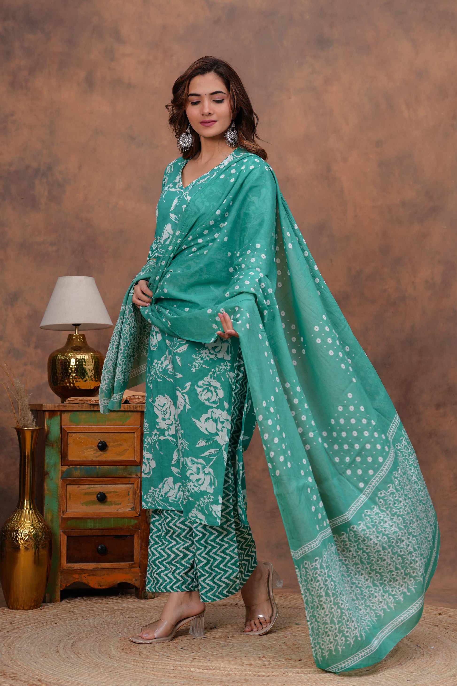 Vastrang Hand-Block Printed Cotton Kurta Set with Matching Cotton Dupatta