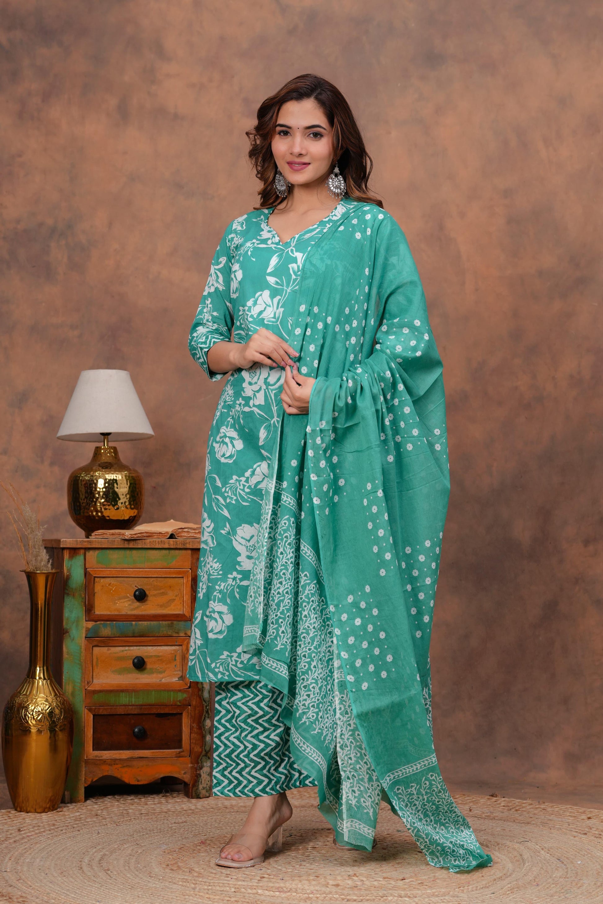 Vastrang Hand-Block Printed Cotton Kurta Set with Matching Cotton Dupatta