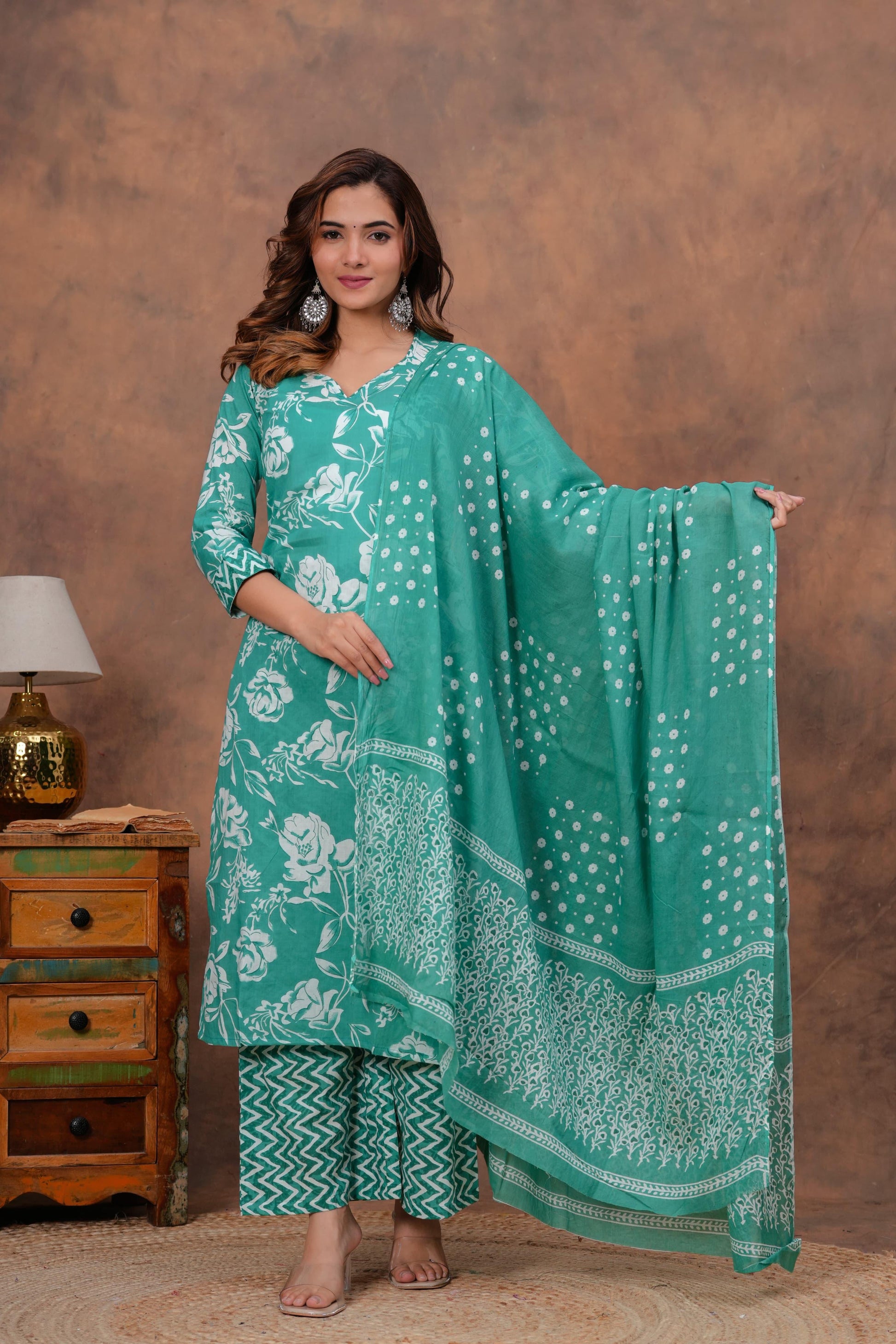Vastrang Hand-Block Printed Cotton Kurta Set with Matching Cotton Dupatta