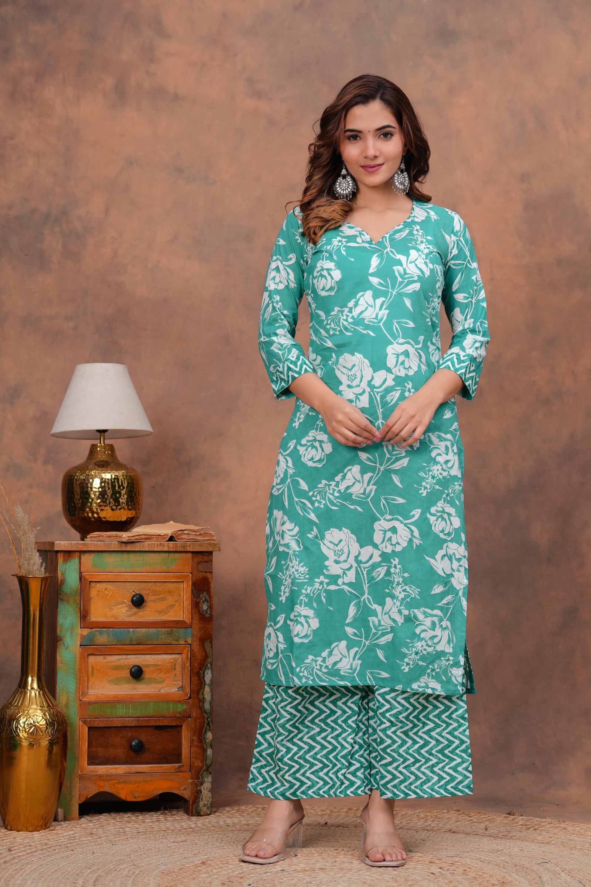 Vastrang Hand-Block Printed Cotton Kurta Set with Matching Cotton Dupatta